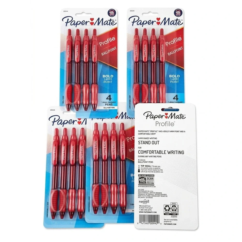Lot of 19 Paper Mate Profile Red Ballpoint Pens Bold 1.4mm Retractable‎ New Bulk